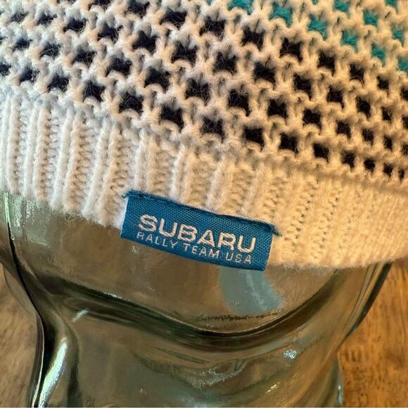 Subaru Official Gear Acrylic Knit Pom Beanie Hat Cream Blue Unisex One Size - Picture 6 of 7
